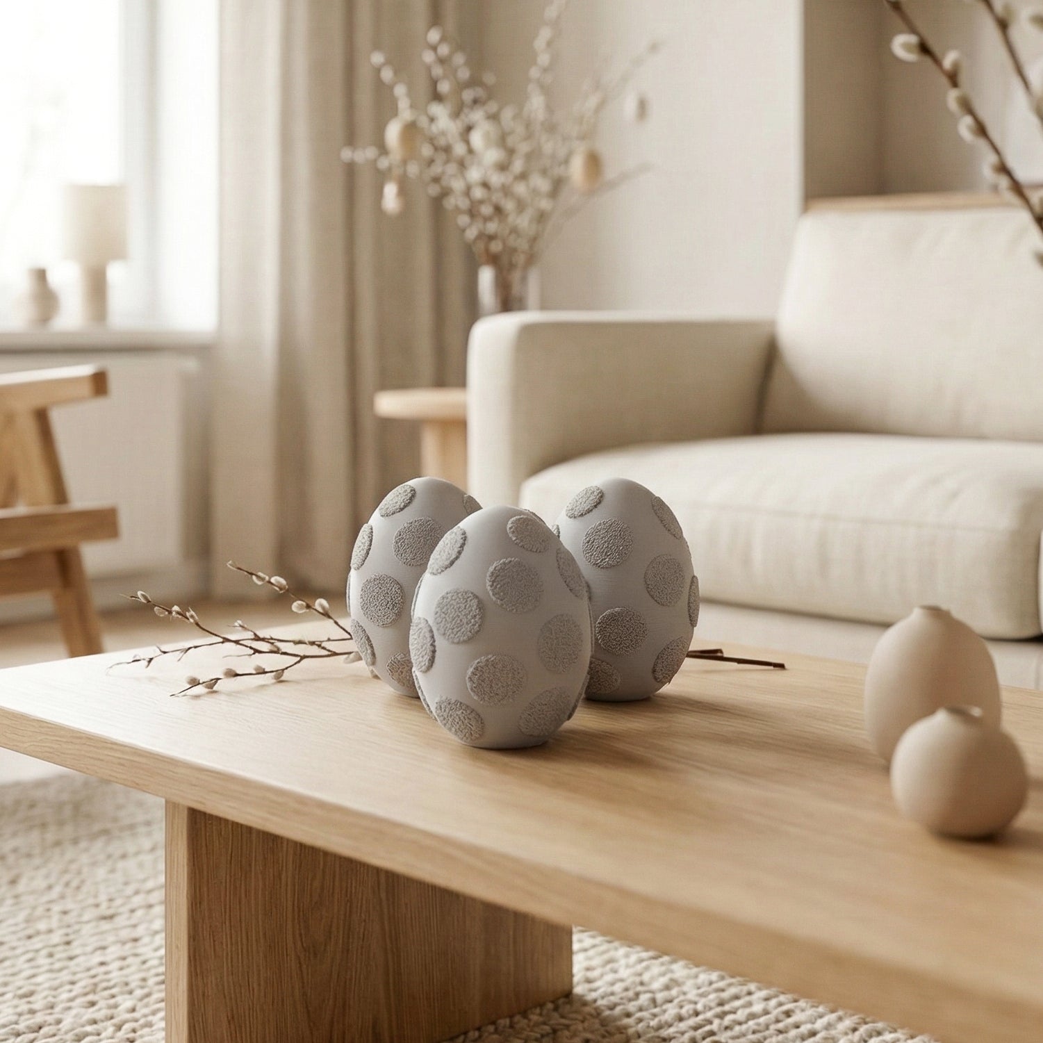 Pikčasta velikonočna jajčka, kremno bela