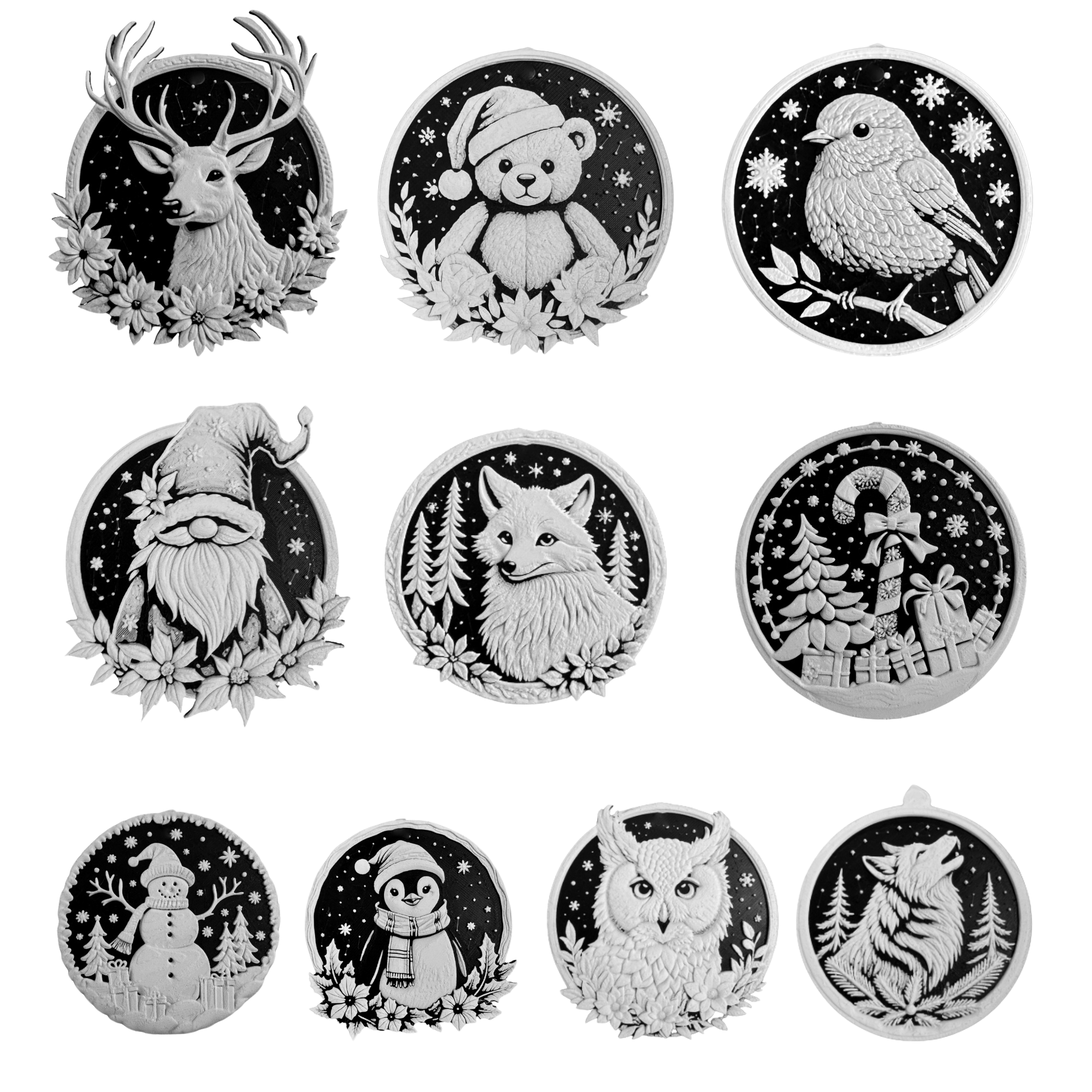 Okraski za jelko živalice - set 10 obeskov